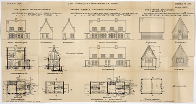 854361 Aanzichten, doorsneden en plattegronden van de te bouwen 5 enkele wachterswoningen, 13 dubbele wachterswoningen ...